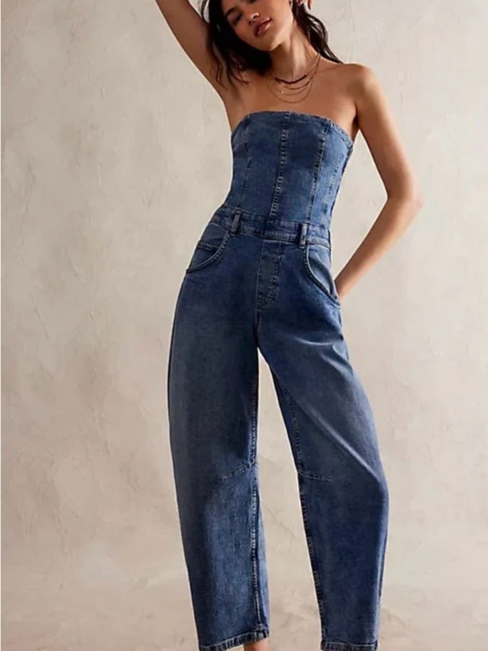 Free People denim Jumpsuit